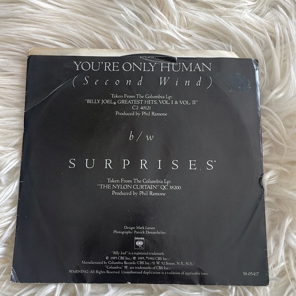 Vtg Billy Joel you’re only human second wind 45 small record in paper sleeve - Picture 2 of 16